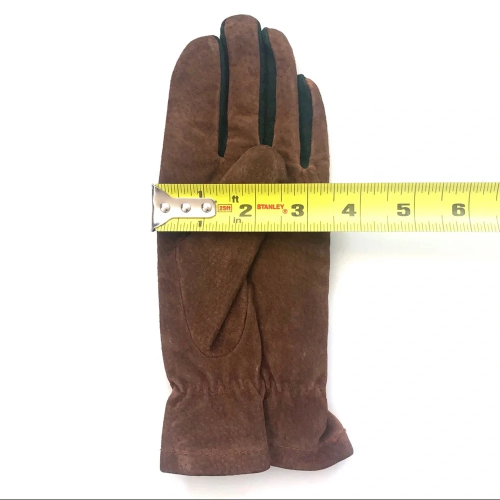 Vintage Chocolate Brown Genuine Leather Suede Gloves